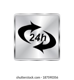 24 hours icon - vector brushed metal button