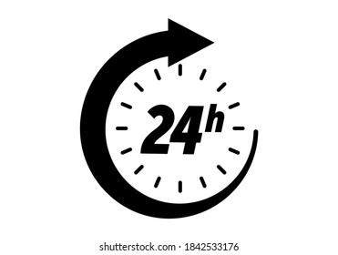 24 Hours Icon, Vector Clock Open Time Service Or Delivery, 7 Days A Week And 24 Hr Clock Arrow Sign