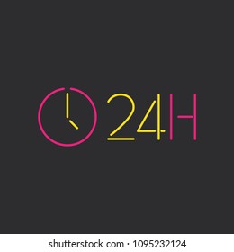 24 hours icon, vector illustration design. Neon logo collection.