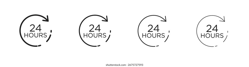 24 hours icon vector illustration, line design icon. Editable strokes.