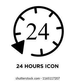 24 hours icon vector isolated on white background, 24 hours transparent sign , black symbols