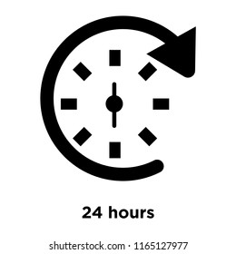 24 hours icon vector isolated on white background, 24 hours transparent sign , black time symbols