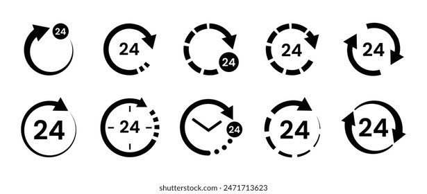 24 Hours Icon Vector Set