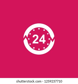 24 hours icon vector. 24 hours sign on pink background. 24 hours icon for web and app