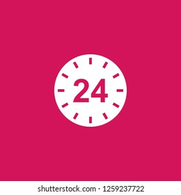 24 hours icon vector. 24 hours sign on pink background. 24 hours icon for web and app