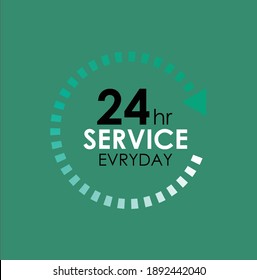 24 hours icon vector sign. 24 service vector illustration isolated on background. The text 24 hours service evryday written inside. Open twenty four hours