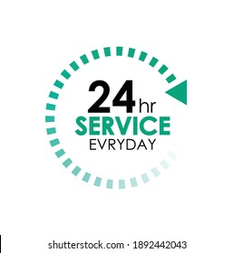 24 hours icon vector sign. 24 service vector illustration isolated on background. The text 24 hours service evryday written inside. Open twenty four hours