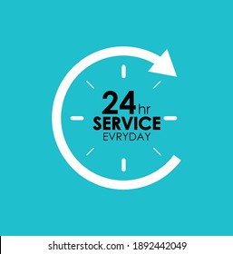 24 hours icon vector sign. 24 service vector illustration isolated on background. The text 24 hours service evryday written inside. Open twenty four hours