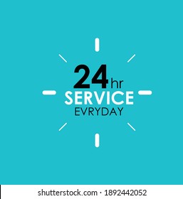 24 hours icon vector sign. 24 service vector illustration isolated on background. The text 24 hours service evryday written inside. Open twenty four hours