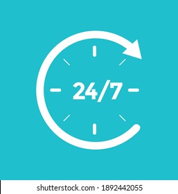 24 hours icon vector sign. 24 service vector illustration isolated on background. The text 24 hours service evryday written inside. Open twenty four hours