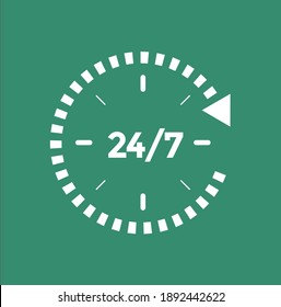 24 hours icon vector sign. 24 service vector illustration isolated on background. The text 24 hours service evryday written inside. Open twenty four hours