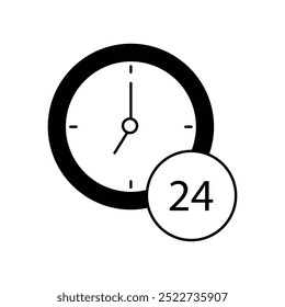 Ícone de 24 horas com ilustração de estoque de vetor de fundo branco