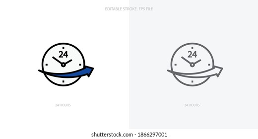 icono de 24 horas para tu sitio web, logotipo, aplicación, interfaz de usuario, impresión de producto. Icono de ilustración de vector de silueta plana de 24 horas. Conjunto de iconos de trazo editable