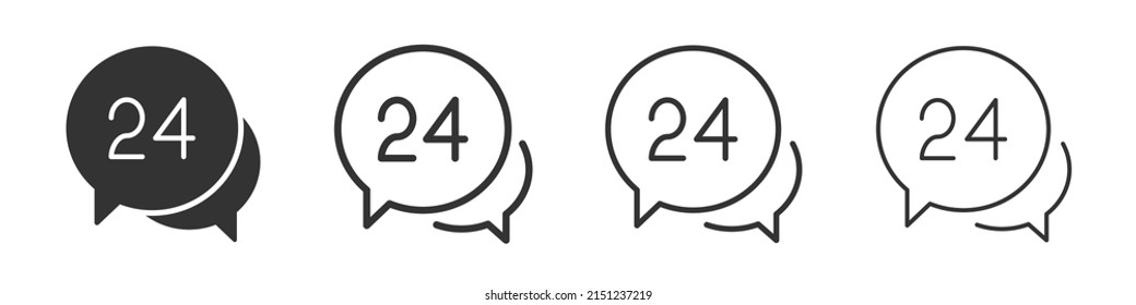 Colección de iconos de 24 horas en dos estilos diferentes y trazo diferente. Ilustración del vector EPS10