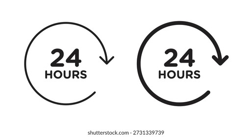Iconos de 24 horas. Iconos de contorno Vector colección. ilustraciones planas