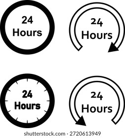 Ícones de 24 horas configurados com símbolos de relógio e seta para horas de serviço