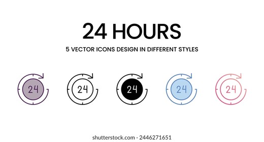 Iconos de 24 horas establecidos en ilustración de stock de Vector de estilo diferente