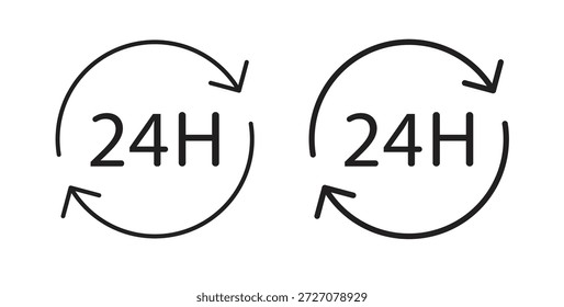 Ícones de 24 horas definidos. Ilustração de vetor de linha simples