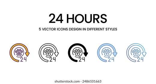 24 horas iconos conjunto de Vector ilustración de stock.