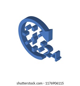 24 hours isometric left top view 3D icon