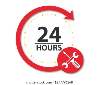 24 Hours. Label or Sticker for Customer Service, Support or CRM Concept Isolated on White Background. Service and support