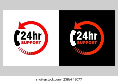 24 hours label of vector. customer service sticker Clipart, Open 24-hour supports information symbol. 