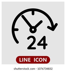 24 hours line icon for web, flat vector icon.