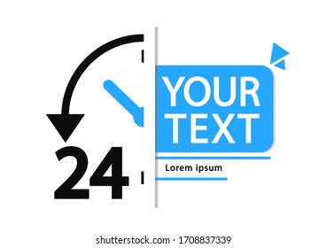 24 hours logo, icon vector with space for text on white background.
