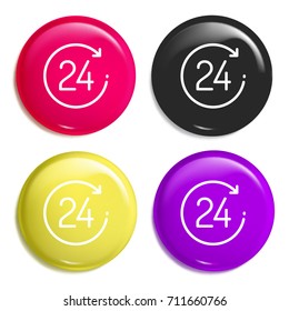 24 hours multi color glossy badge icon set. Realistic shiny badge icon or logo mockup
