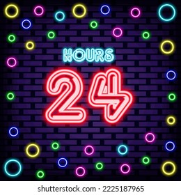 24 horas cita Neon. Guión neón. Arte ligero. Elementos de diseño de moda. Ilustración vectorial