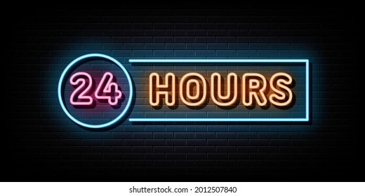 24 hours neon sign. neon symbol