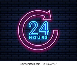 24 hours neon sign, vector illustration