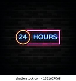 plantilla de diseño de vector de signo de neón de 24 horas