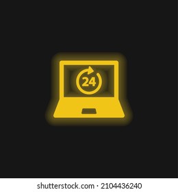 24 Stunden auf Laptop-Bildschirm gelb leuchtendes Neonsymbol