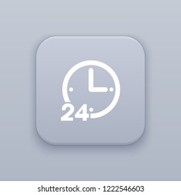 24 hours online, gray vector button with white icon on gray background