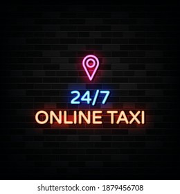 24 hours Online Neon Signs Vector. Design Template Neon Style