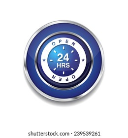 24 Hours Open Blue Vector Icon Button