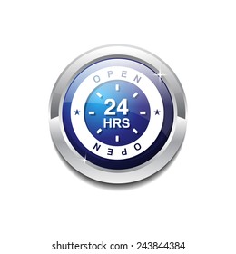 24 Hours Open Blue Vector Icon Button