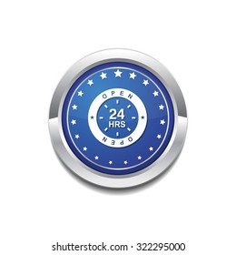 24 Hours Open Blue Vector Icon Button