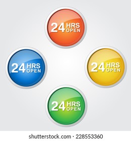 24 Hours Open Colorful Vector Icon Design