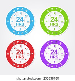 24 Hours Open Colorful Vector Icon Design