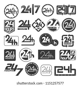 24 hours open customer service icons collection. Vector illustration.