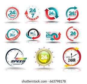 24 hours open customer service collection. Vector illustration.