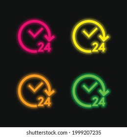 24 Hours Open four color glowing neon vector icon