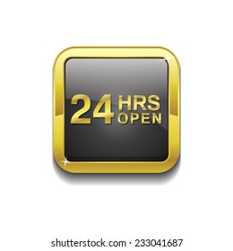 24 Hours Open Gold Vector Icon Button