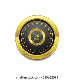24 Hours Open Golden Vector Icon Button