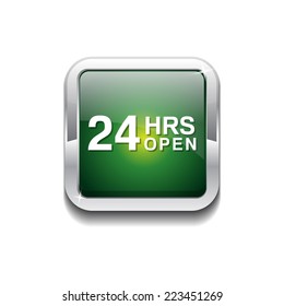 24 Hours Open Green Vector Icon Button