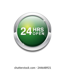 24 Hours Open Green Vector Icon Button