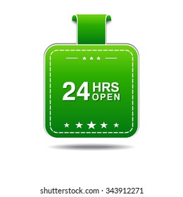 24 Hours Open Green Vector Icon Design