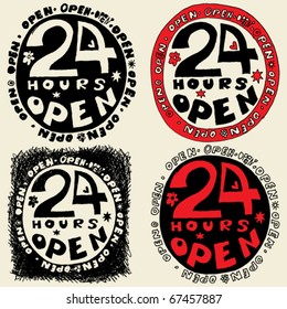 "24 hours open" hand drawn sign